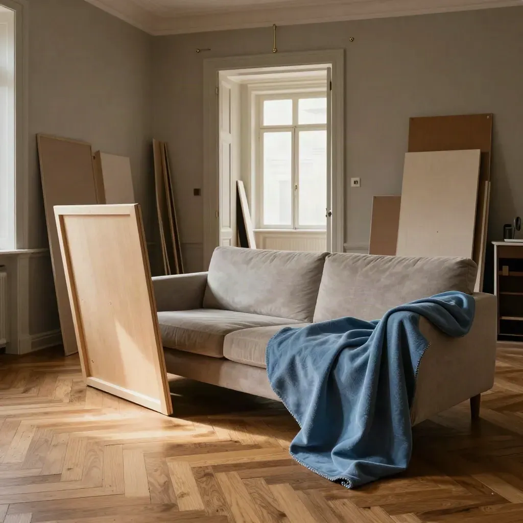 Soggiorno milanese vuoto dopo il ritiro di divano, letto e armadio smontati